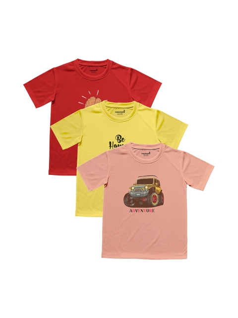 

mezmoda Boys Pack Of 3 Printed Round Neck T-shirts, Peach