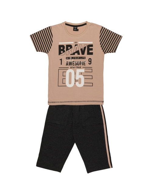 

Todd N Teen Boys Peach-Coloured & Black Printed T-shirt with Shorts