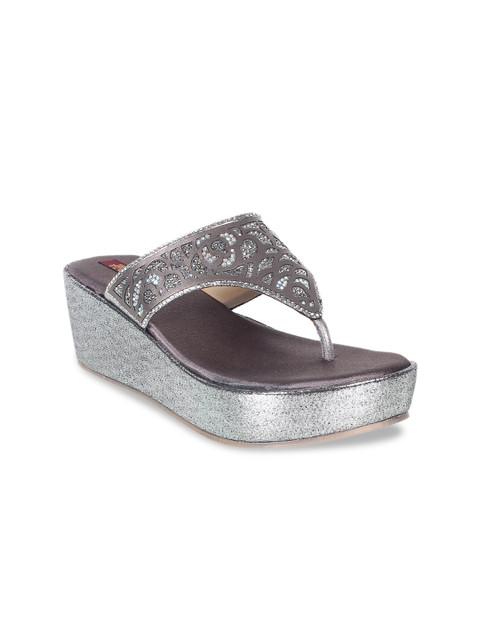 

SHUZ TOUCH Women Grey Embellished Wedges