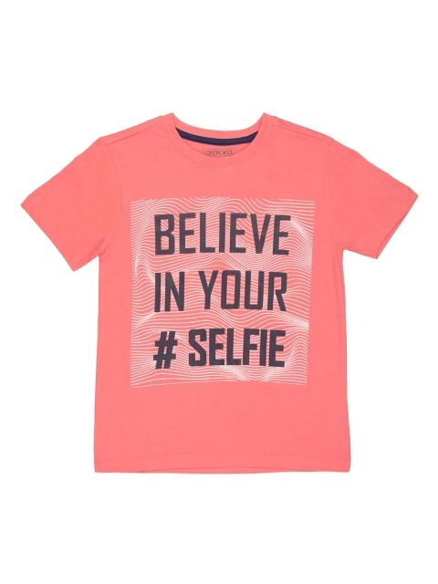 

Cherokee Boys Pink & Navy Blue Printed Round Neck T-shirt
