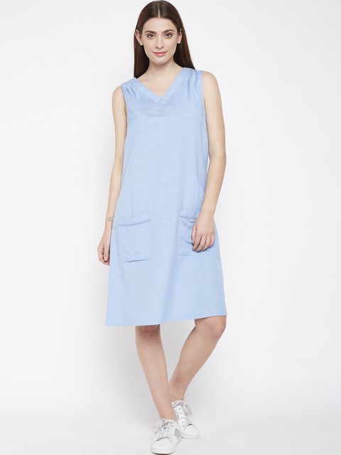 

Oxolloxo Women Blue Solid A-Line Kitty Boho Street Star Dress