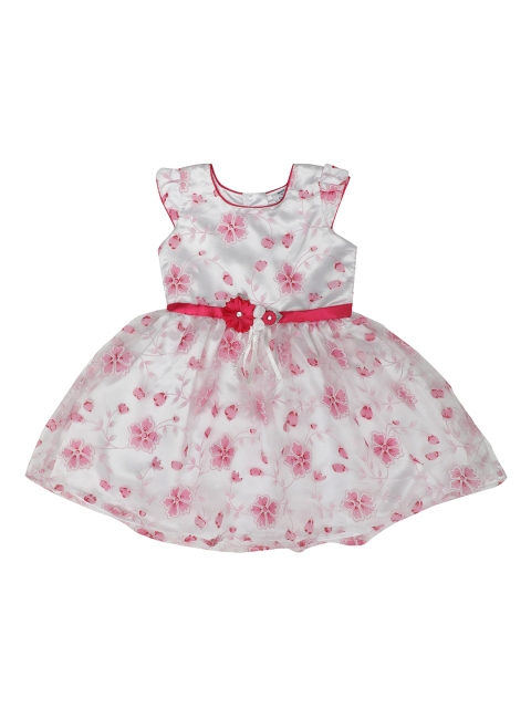 

Doodle Girls Pink & White Floral Print Fit and Flare Dress