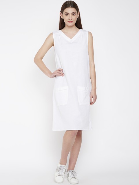 

Oxolloxo Women White Solid A-Line Dress