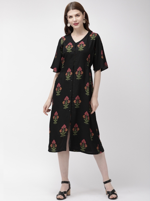 

SIAH Women Black Printed A-Line Dress