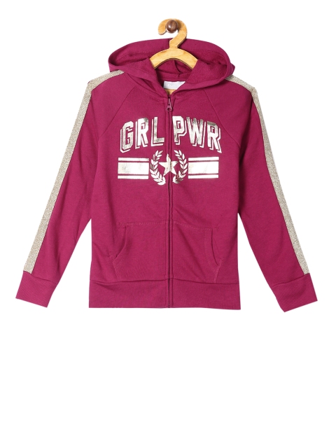 

The Childrens Place Girls Pink & White Printed Hooded Sweatshirt