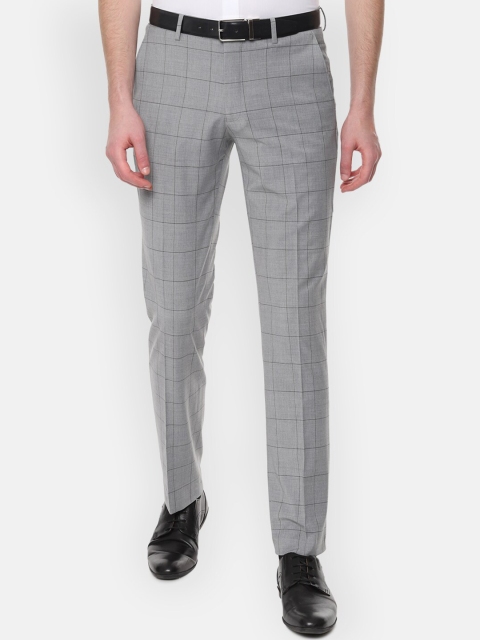 

Louis Philippe Permapress Men Grey & Beige Slim Fit Checked Formal Trousers
