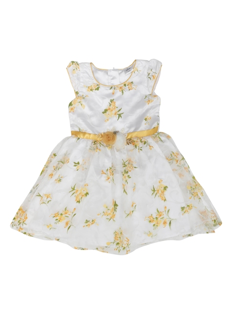 

Doodle Girls White & Yellow Floral Printed Fit and Flare Dress