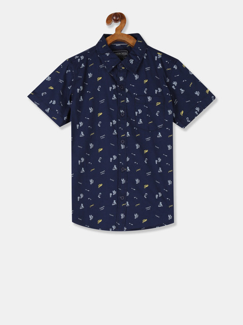

Cherokee Boys Navy Blue Regular Fit Printed Casual Shirt