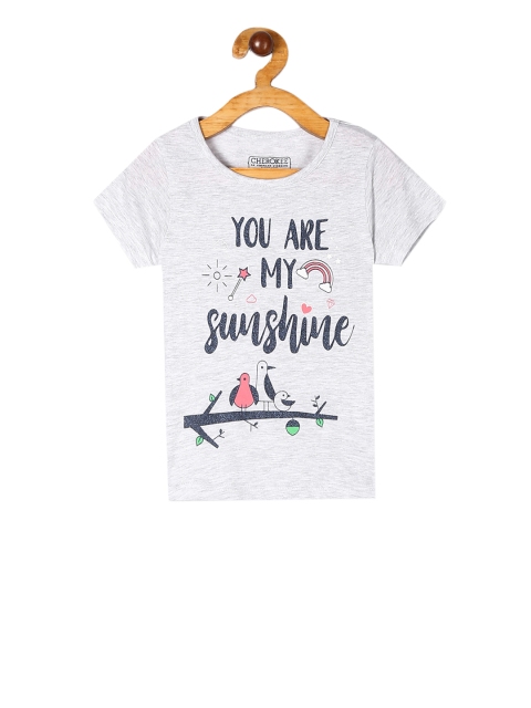 

Cherokee Girls Grey & Navy Blue Printed Round Neck T-shirt