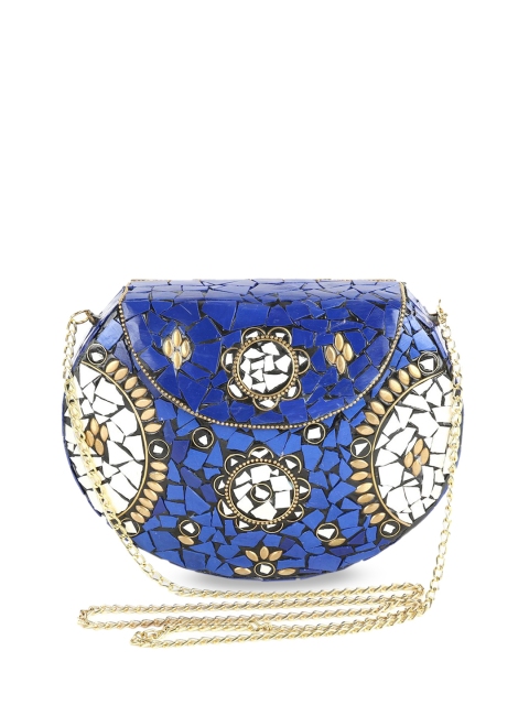 

VOILA Blue & White Handmade Embellished Clutch