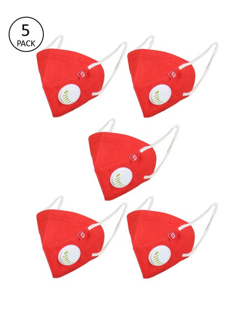

Swiss Design Adults Pack Of 5 Red 5-Ply Valved Anti-Pollution Reusable KN95 Masks