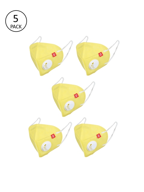 

Swiss Design Unisex 5 Pcs 5 Ply Valved Anti-Pollution Reusable KN95 Masks, Yellow