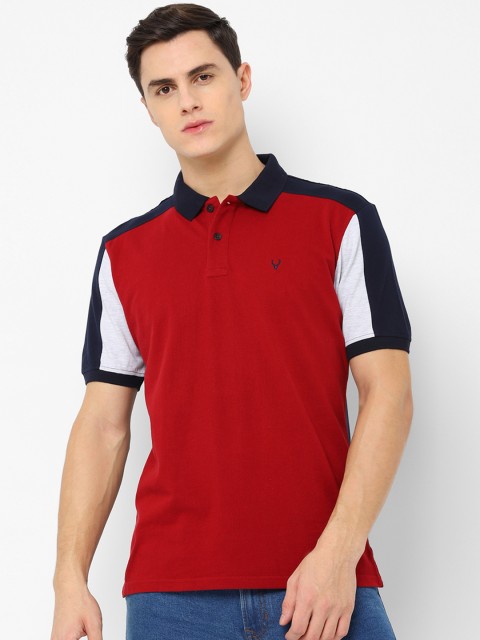 

Allen Solly Men Red & Navy Blue Colourblocked Polo Collar T-shirt