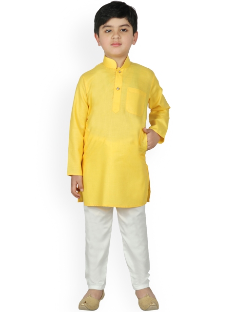 

SG YUVRAJ Boys Yellow & White Solid Kurta with Pyjamas