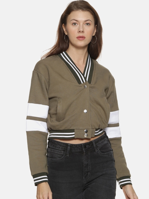

Campus Sutra Women Green & White Solid Sweatshirt