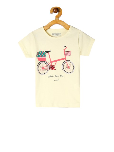 

Cherokee Girls Yellow & Pink Printed Round Neck T-shirt