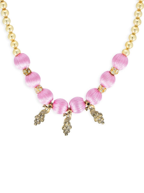 

AKSHARA Gold-Toned & Pink Handcrafted Beaded Necklace, Rose