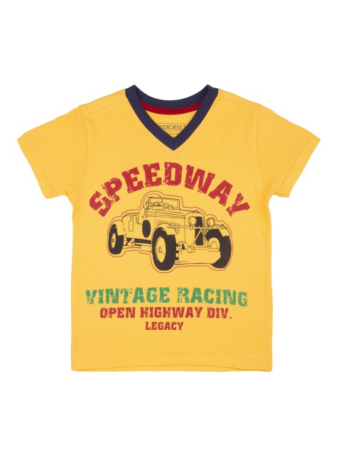 

Cherokee Boys Yellow Printed V-Neck T-shirt
