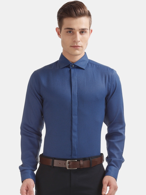 

Excalibur Men Blue Regular Fit Self Design Formal Shirt