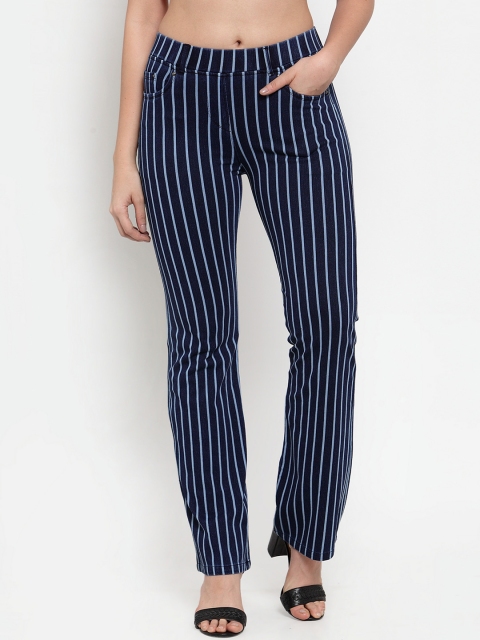 

Westwood Women Blue Relaxed Loose Fit Striped Bootcut Trousers