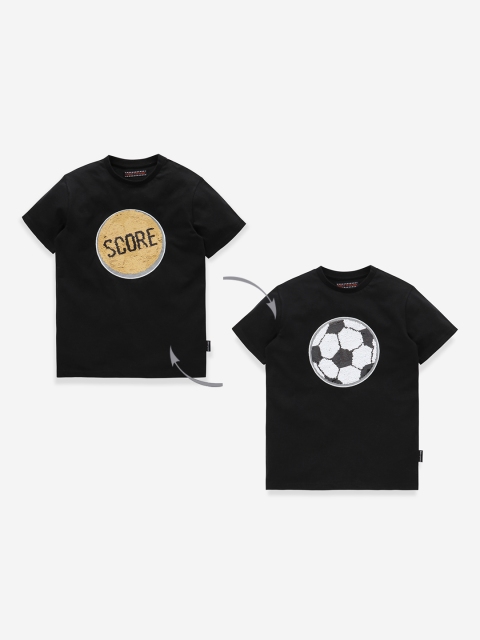 

MAGIC TEES Boys Black Flippy Sequin Round Neck T-shirt