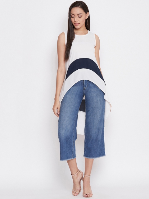

One of a Kind Women White & Navy Blue Solid Top