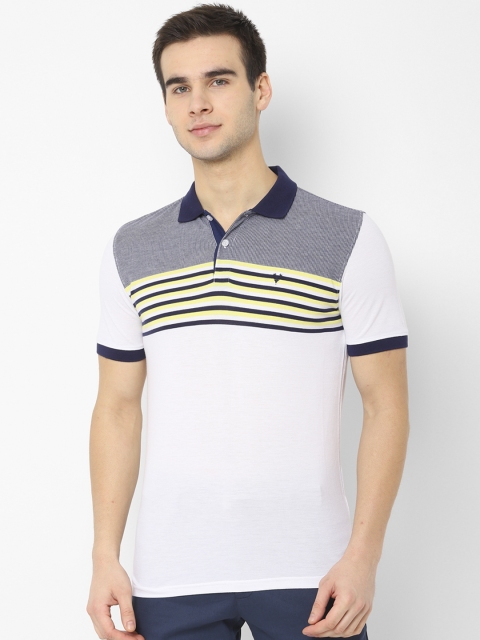 

Allen Solly Men White Blue Striped Polo Collar Pure Cotton T-shirt