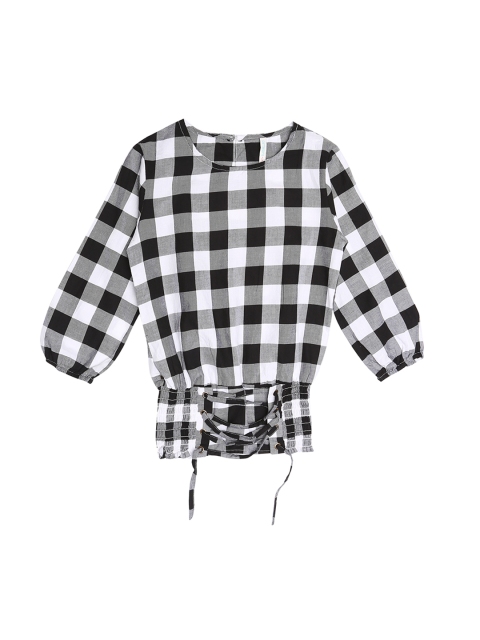 

Pantaloons Junior Girls Black Checked Blouson Pure Cotton Top