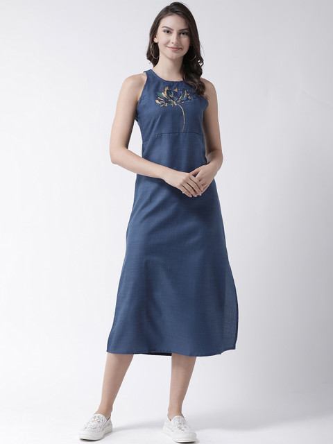 

SIAH Women Navy Blue Printed Empire Dress