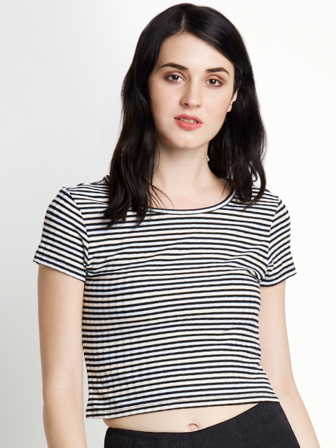 

Forever Glam by Pantaloons Women White & Black Striped Crop Top