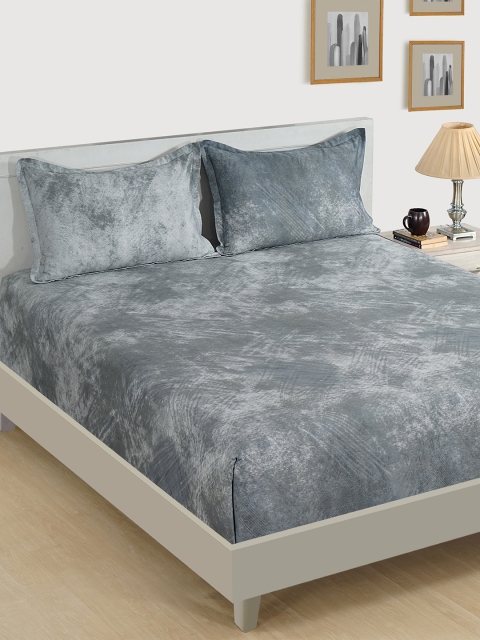 

SWAYAM Grey Abstract 600 TC Cotton 1 King Bedsheet with 2 Pillow Covers