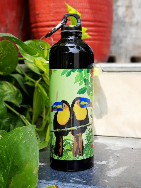 

KOLOROBIA Black & Green Toucan Printed Sipper Water Bottle 750 ml