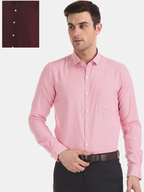 

Excalibur Men Pack Of 2 Regular Fit Solid Formal Shirt, Maroon