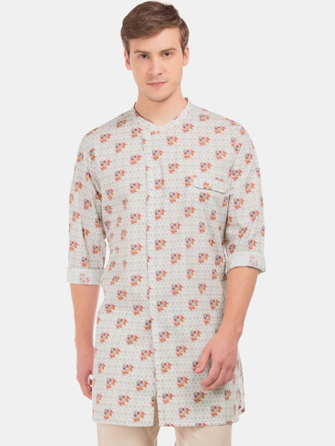 

AD By Arvind Men Beige & Pink Floral Printed Straight Kurta