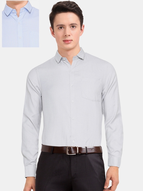 

Excalibur Men Pack Of 2 Blue & Grey Regular Fit Checked Formal Shirt