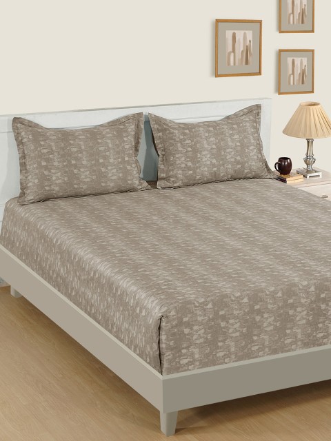 

SWAYAM Taupe Abstract 600 TC Cotton 1 King Bedsheet with 2 Pillow Covers