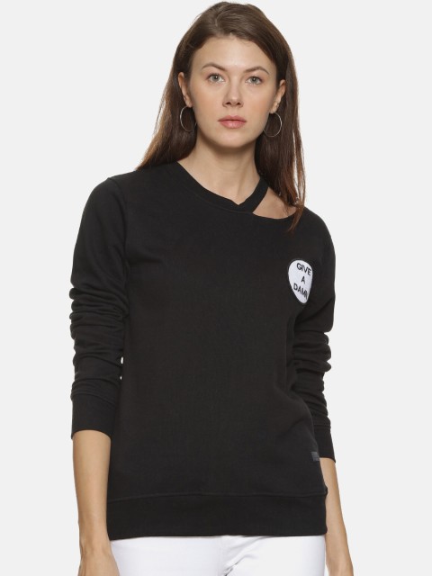 

Campus Sutra Women Black Solid Sweatshirt