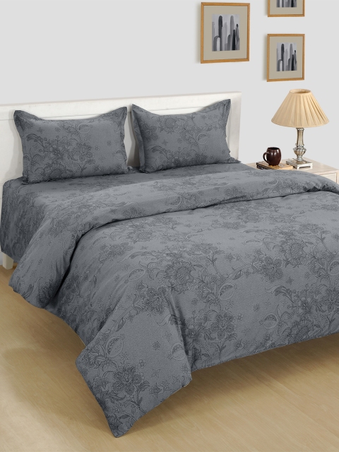

SWAYAM Grey Floral 600 TC Cotton 1 King Bedsheet with 2 Pillow Covers