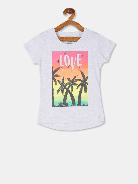 

Cherokee Girls Grey Melange Printed Round Neck T-shirt