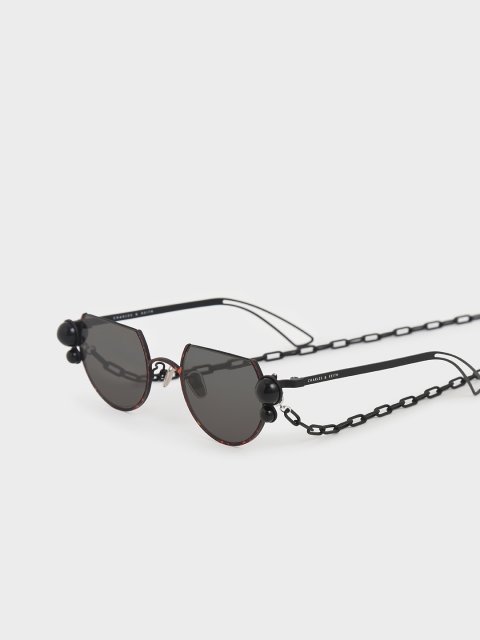 

CHARLES & KEITH Women Marble Stone Chain Link Round Sunglasses, Brown
