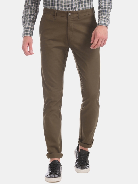 

U.S. Polo Assn. Men Olive Green Slim Fit Solid Regular Trousers