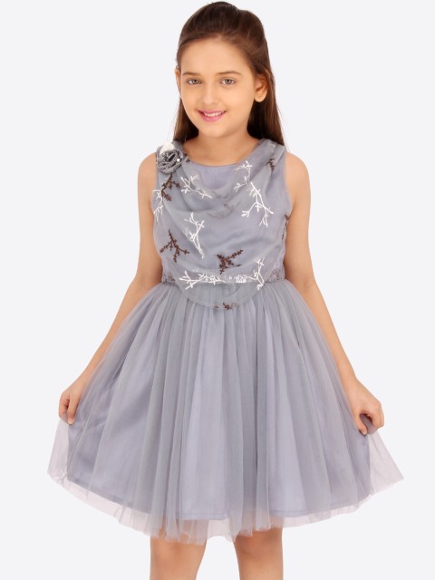 

CUTECUMBER Girls Grey Self Design Fit and Flare Dress