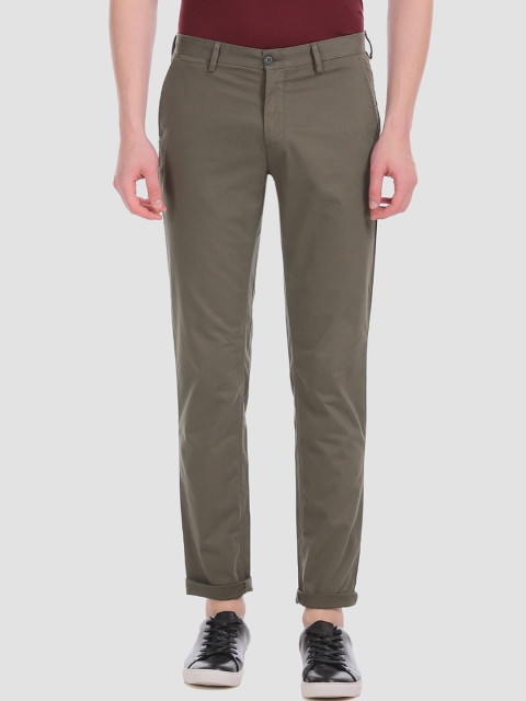 

AD By Arvind Men Brown Green Slim Fit Solid Regular Trousers, Olive