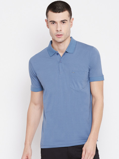 

Okane Men Blue Solid Polo Collar T-shirt