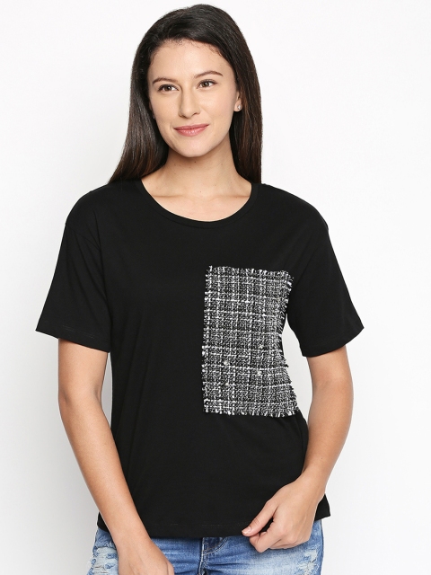 

Forever Glam by Pantaloons Women Black Checked Pure Cotton Top