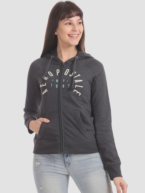 

Aeropostale Women Grey Printed Hooded Sweatshirt