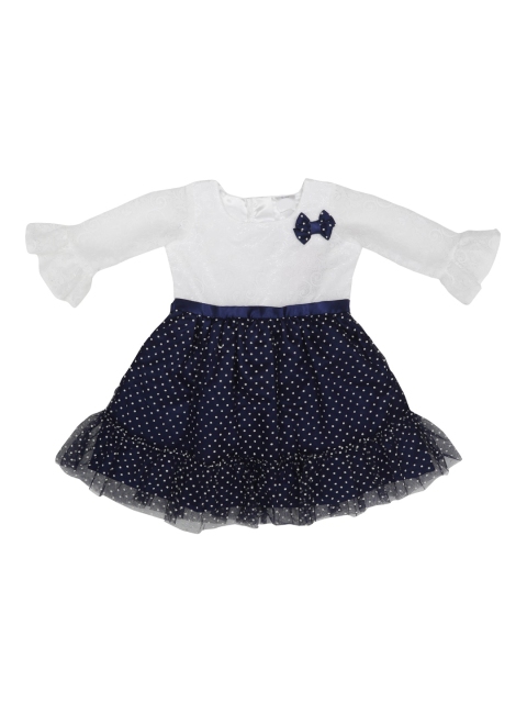 

Doodle Girls White & Navy Blue Colourblocked Fit and Flare Dress
