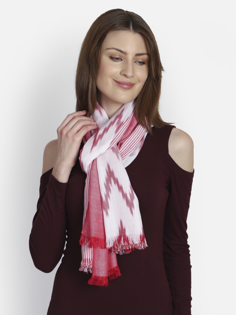 

Anekaant Women Red & White Striped Ikkat Stole