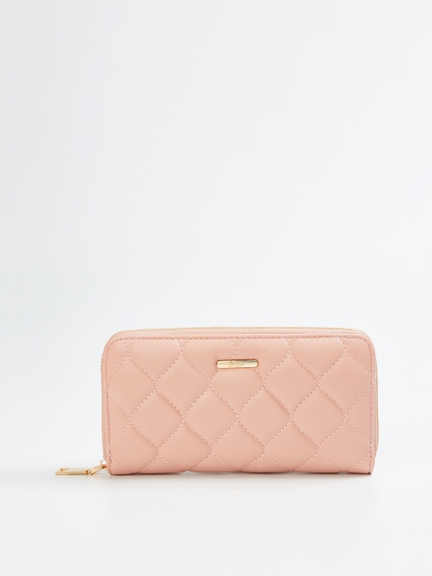 

Ginger by Lifestyle Women Pink Solid Quilted Zip Around Wallet