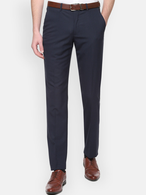 

Louis Philippe Men Navy Blue Urban Slim Slim Fit Checked Formal Trousers